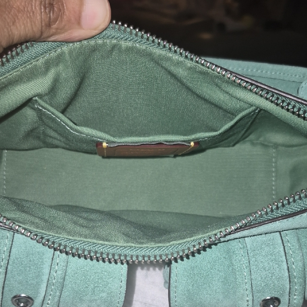 Coach Ashton Mint Green Suede Shoulder Bag with Buckle Pockets NWT - Picture 5 of 11